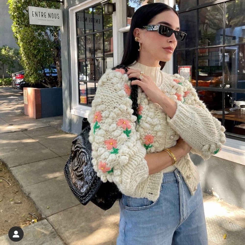 Floral Knit Cardigan - Cream